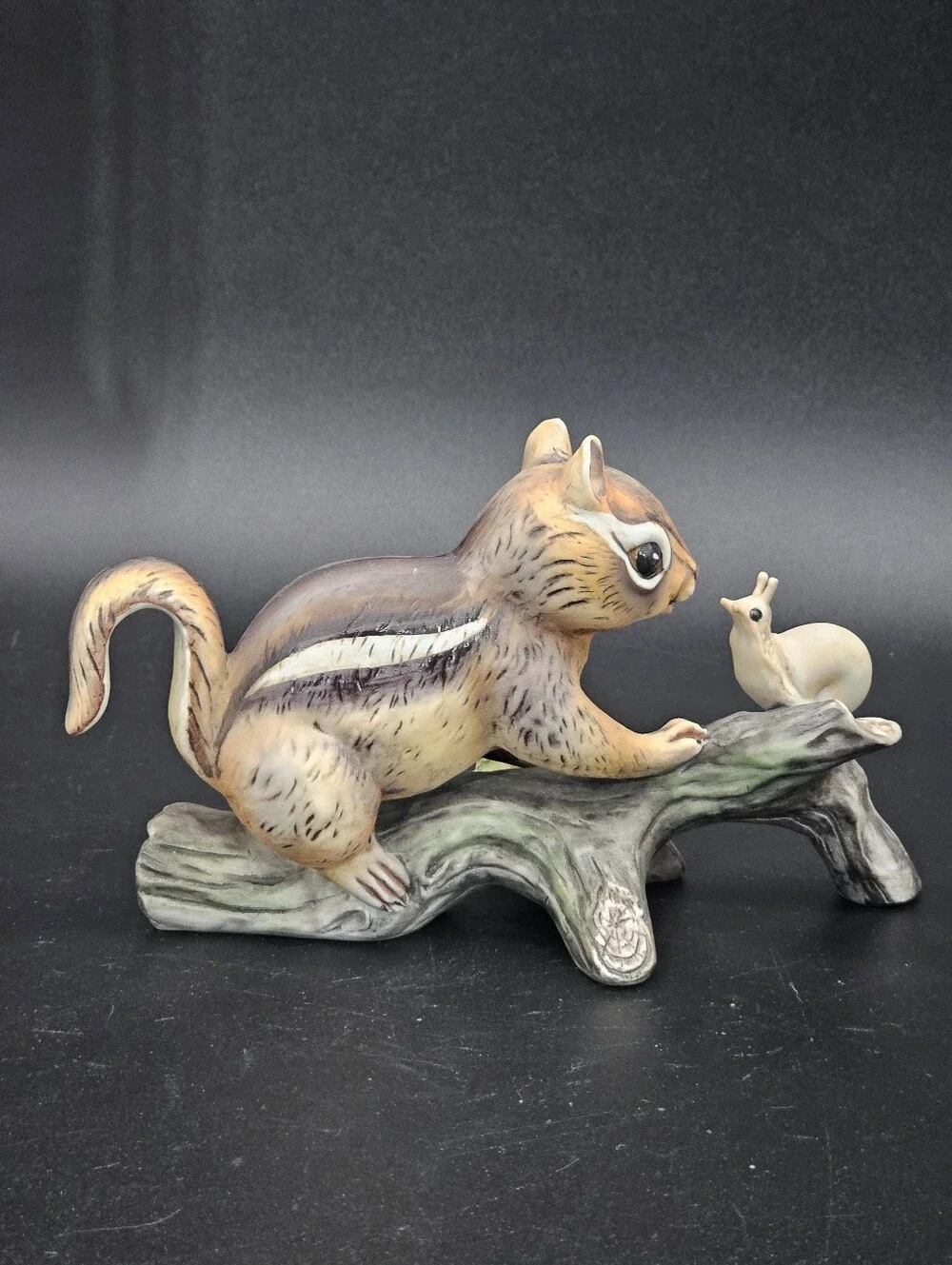 Vintage 1980 Homco Masterpiece Porcelain Chipmunk and Snail Figurine